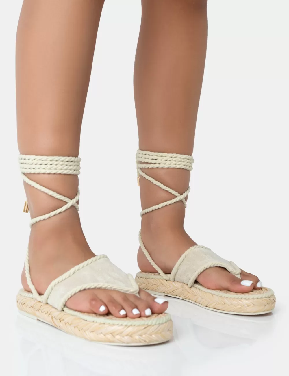 Hot Public Desire Laguna Beach Cream Towelling Flip Flop Raffia Sandals Neutral