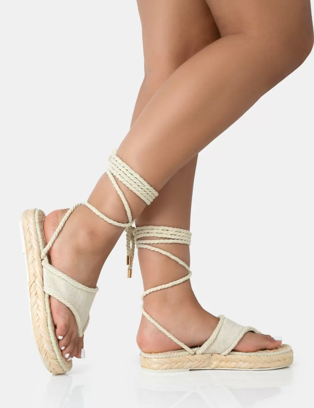 Hot Public Desire Laguna Beach Cream Towelling Flip Flop Raffia Sandals Neutral