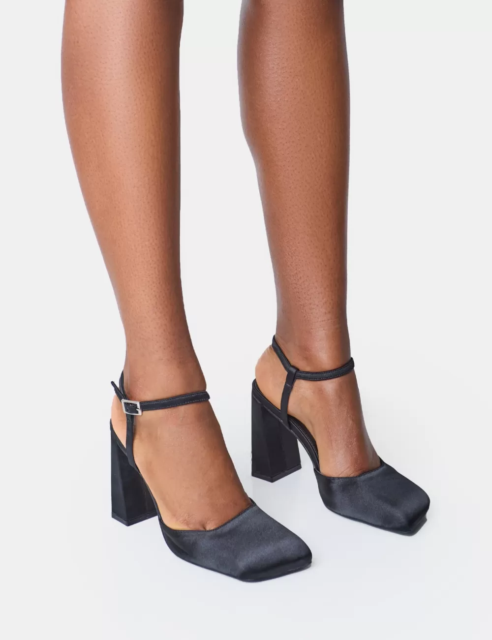 Sale Public Desire Leighton Satin Slant Toe Block Heels Black