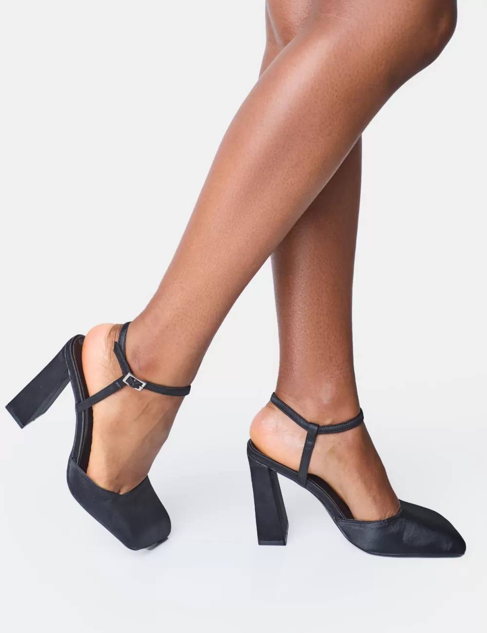 Sale Public Desire Leighton Satin Slant Toe Block Heels Black