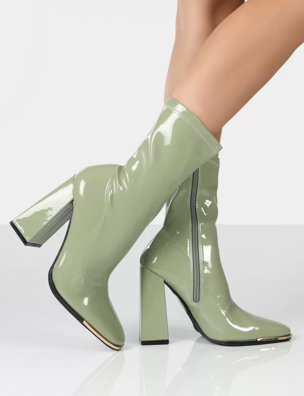 Flash Sale Public Desire Liberty Pu Sock High Heeled Ankle Boots Green