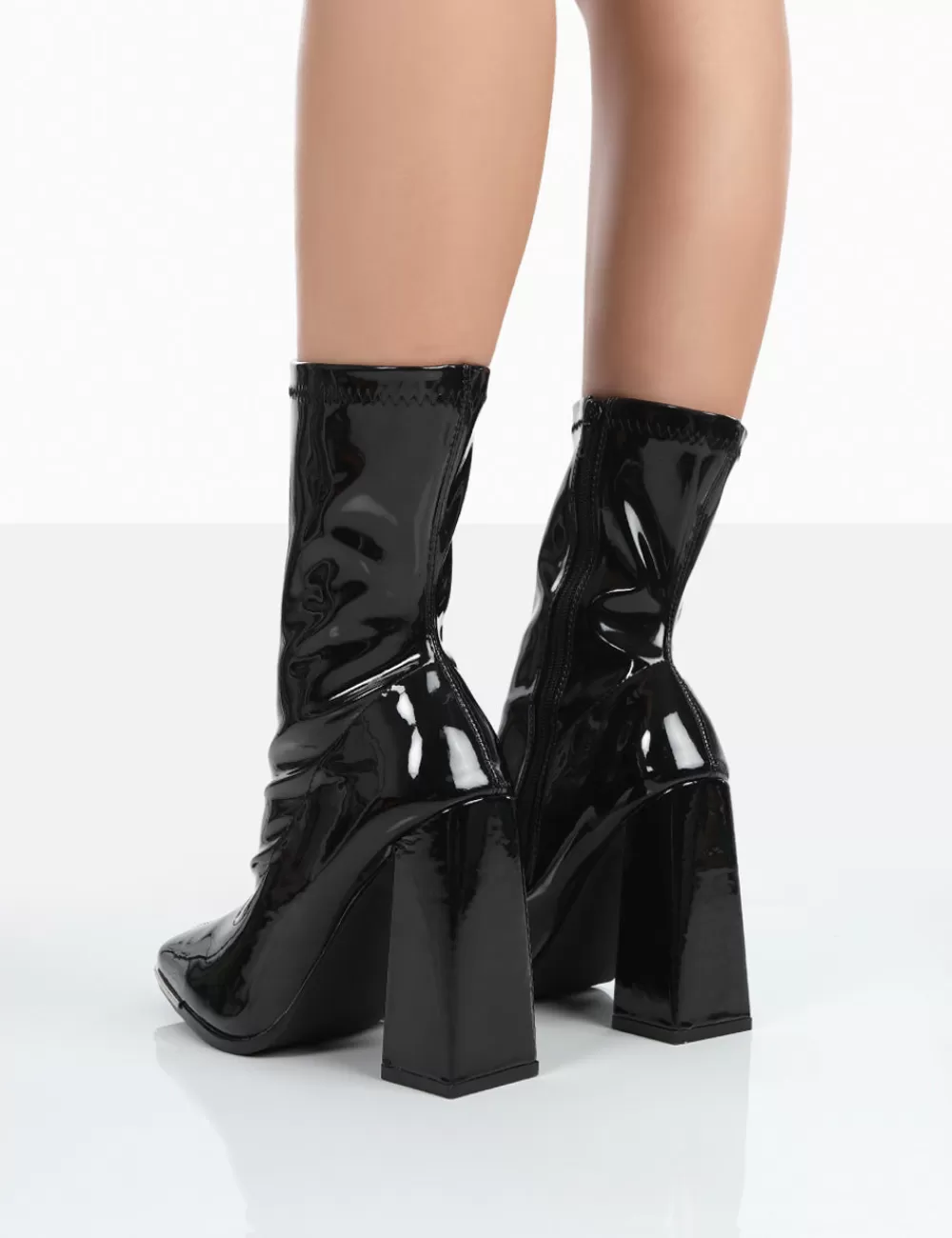 Shop Public Desire Liberty Wide Fit Patent Sock Block Heeled Ankle Boots Black
