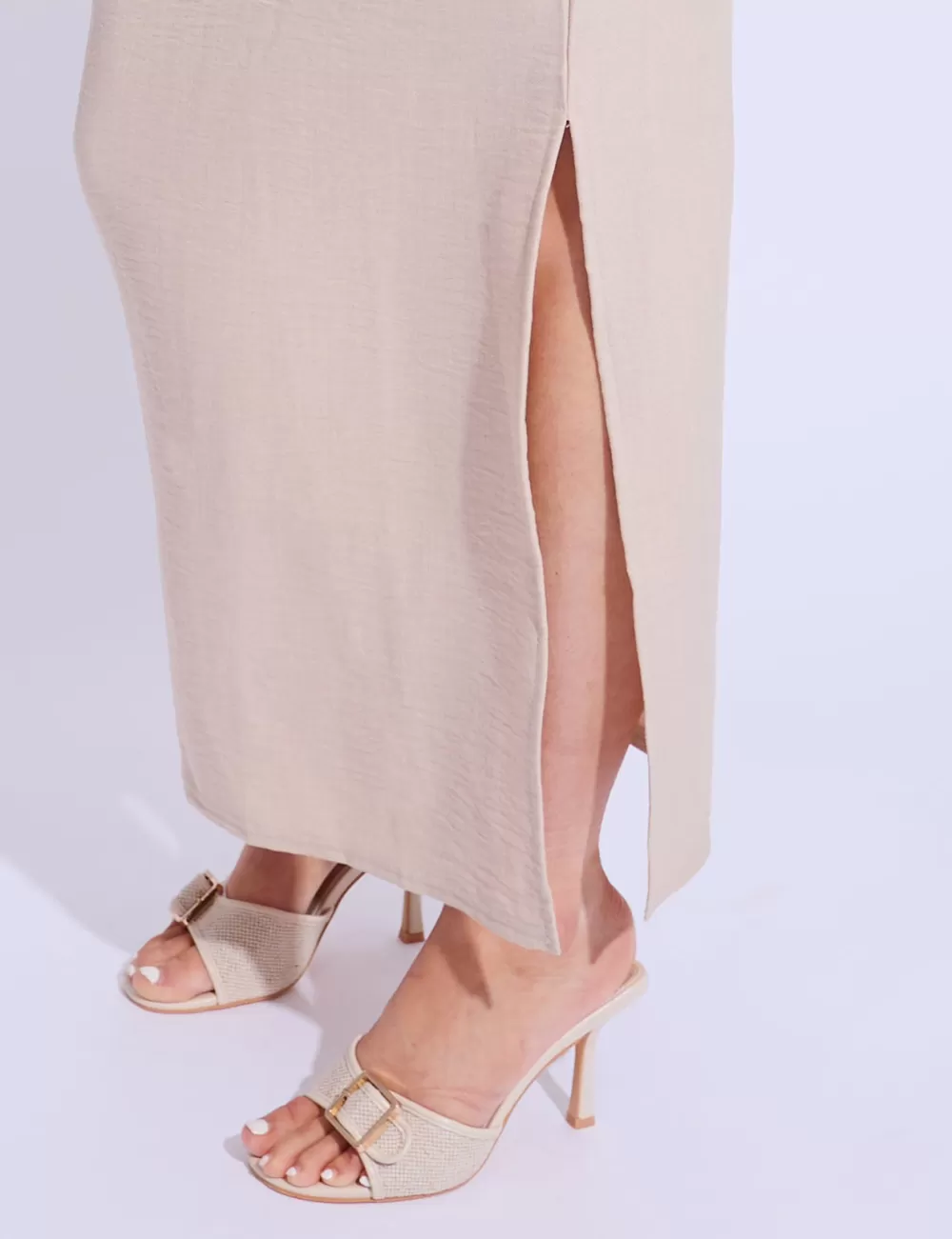 Discount Public Desire Linen Look Maxi Skirt Co-ord Beige