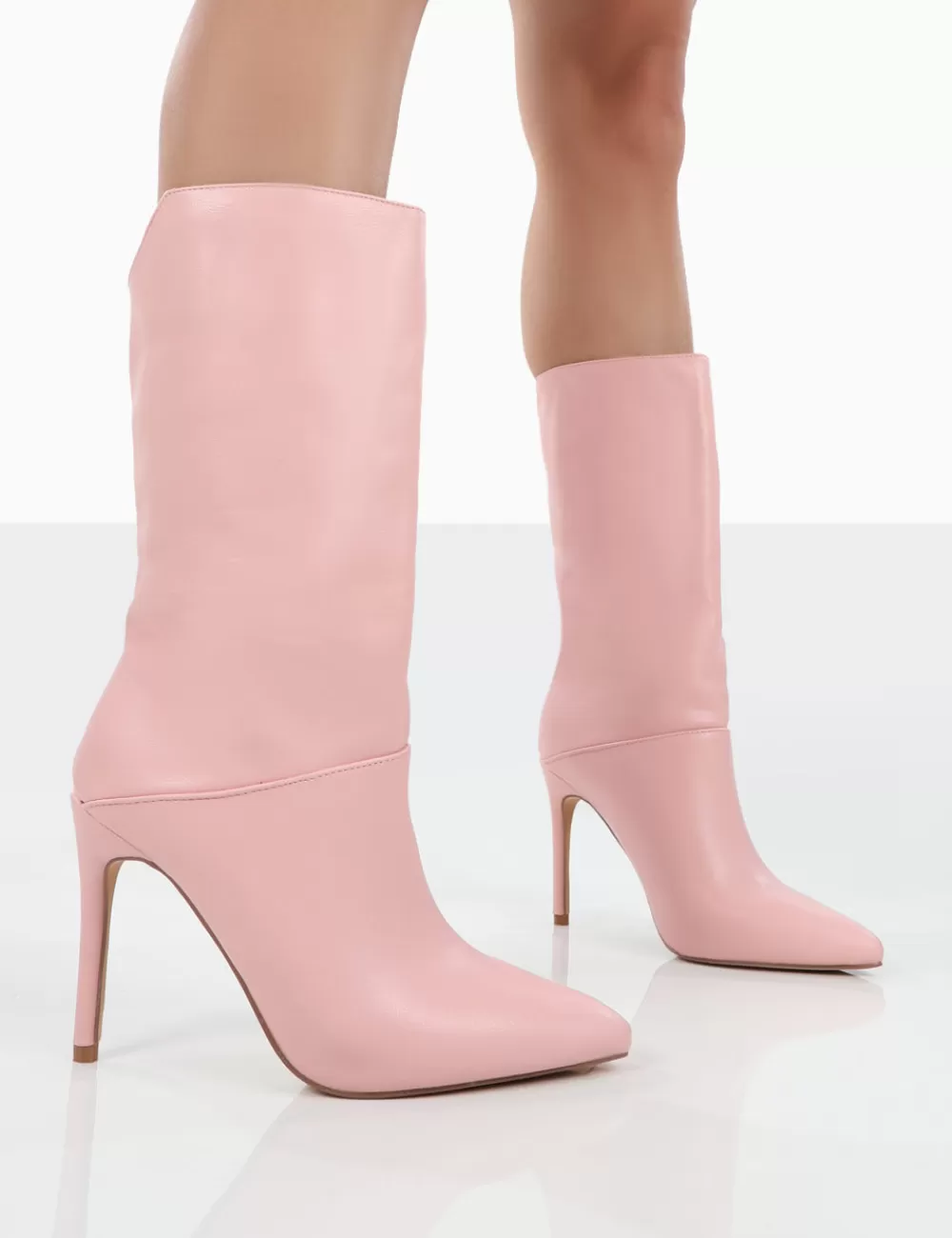 Online Public Desire Lisel PU Pointed Toe Stiletto Heeled Ankle Boots Pink