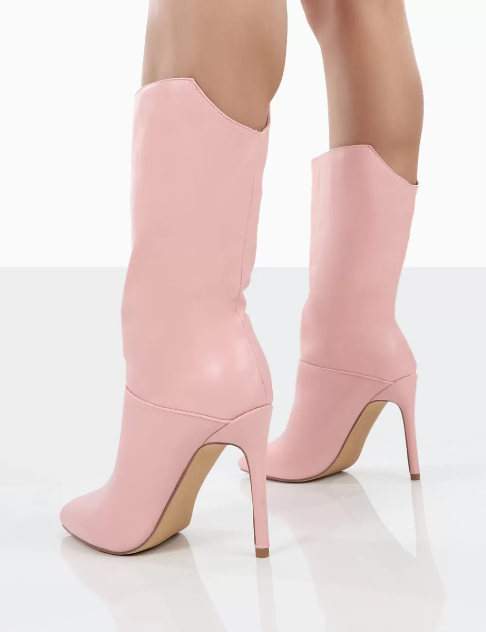 Online Public Desire Lisel PU Pointed Toe Stiletto Heeled Ankle Boots Pink