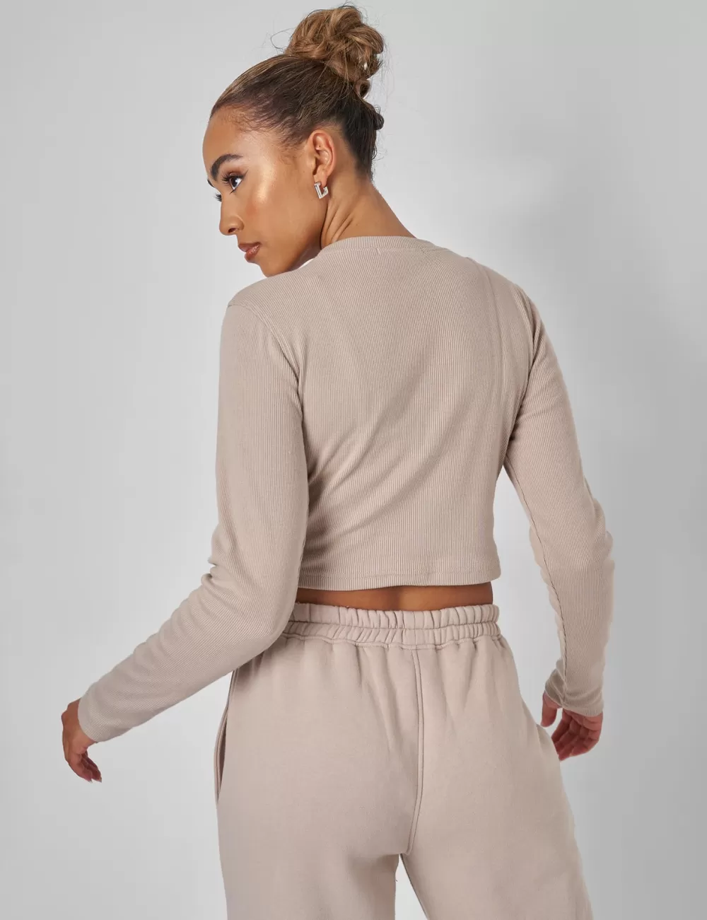 Online Public Desire Long Sleeve Ribbed Top Stone Neutral