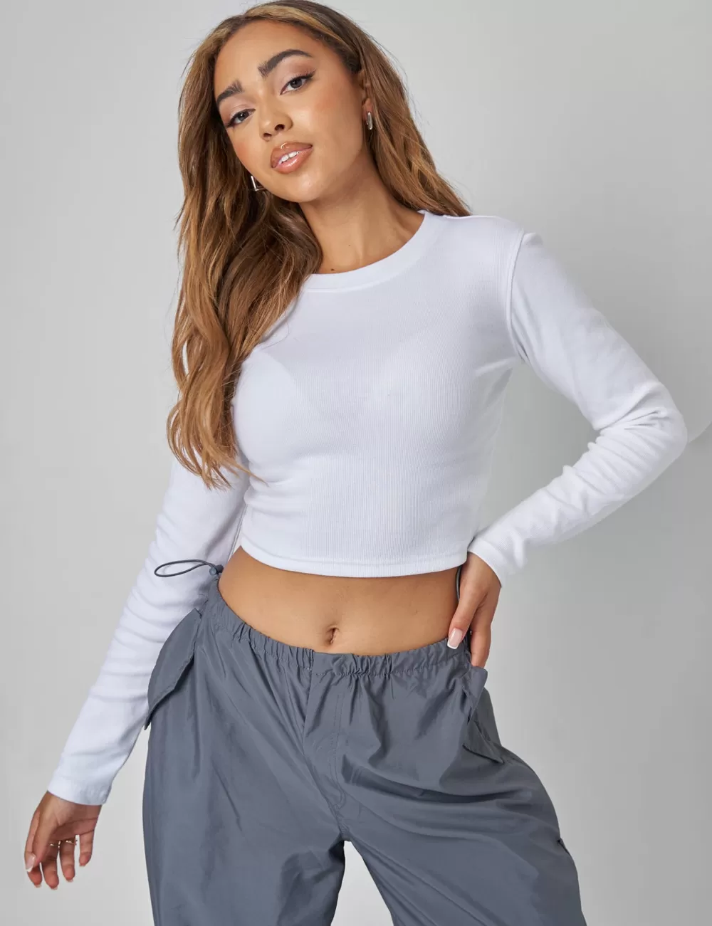 Clearance Public Desire Long Sleeve Ribbed Top White