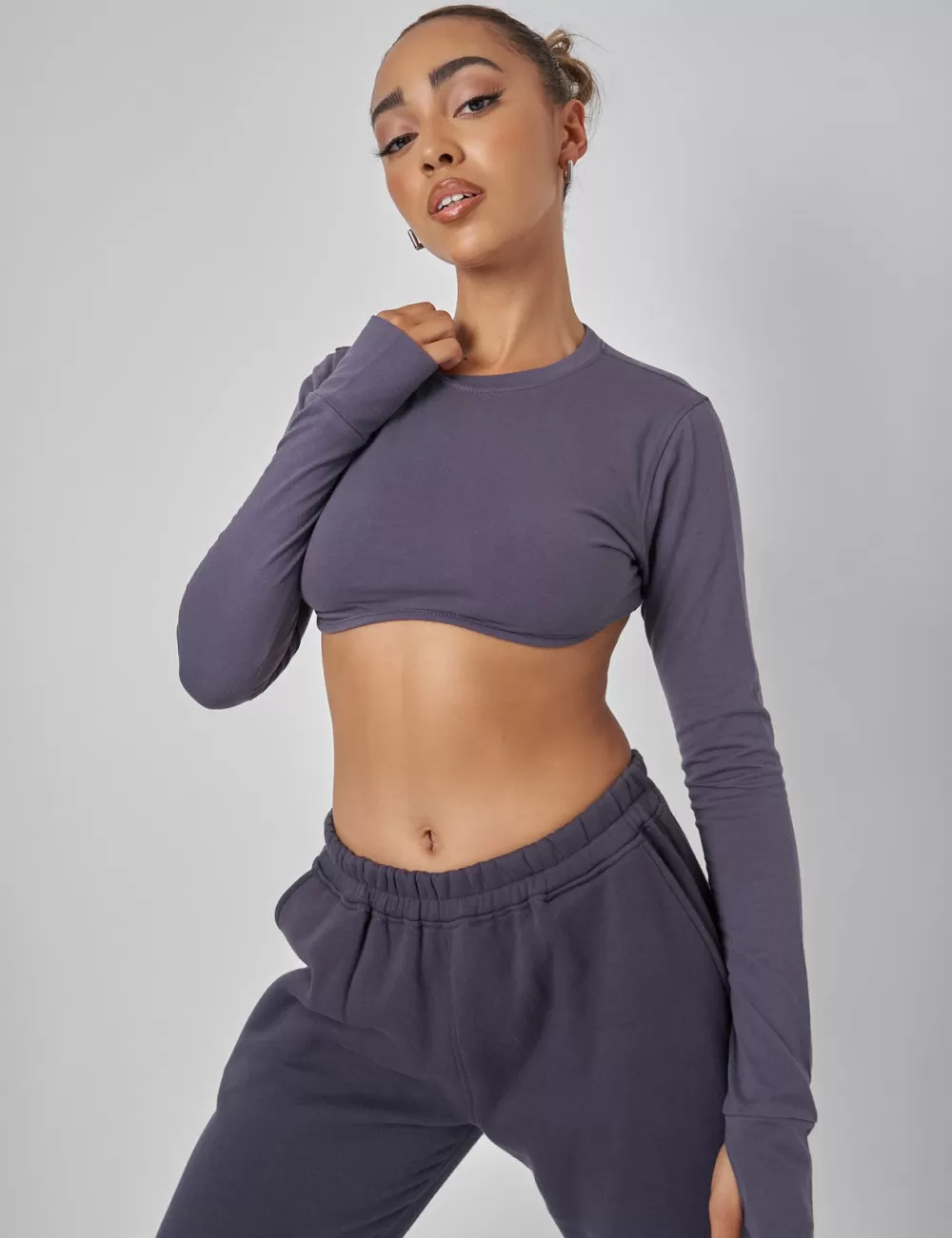 Best Public Desire Long Sleeve Underbust Crop Top Dark Grey