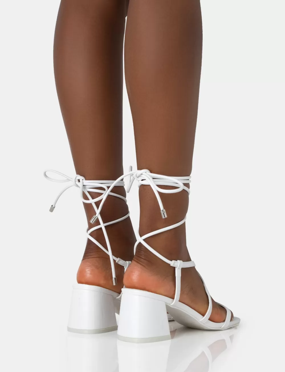 Best Sale Public Desire Mabel Wide Fit Pu Ankle Tie Mid Block Heeled Sandals White