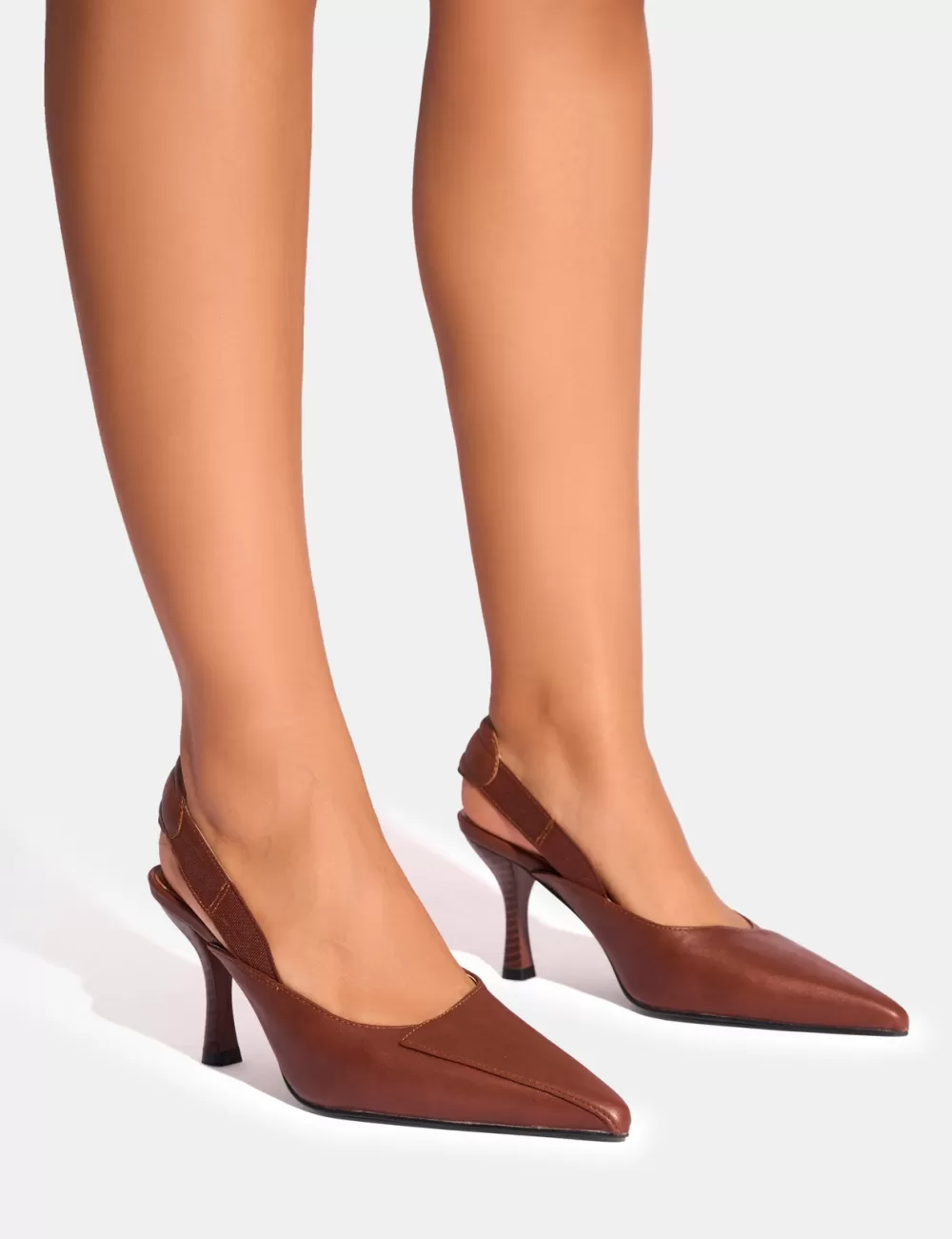 Cheap Public Desire Malia Vintage Fold Over Detail Cushioned Slingback Court Heels Brown