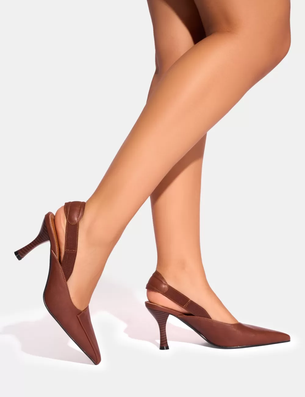 Cheap Public Desire Malia Vintage Fold Over Detail Cushioned Slingback Court Heels Brown