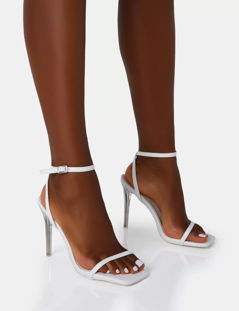 Online Public Desire Mary Patent Barely There Perspex Stiletto Heels White