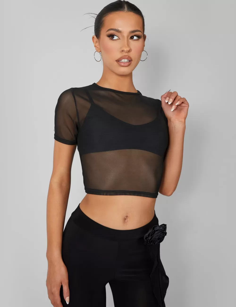 Discount Public Desire Mesh Fitted T-Shirt Black