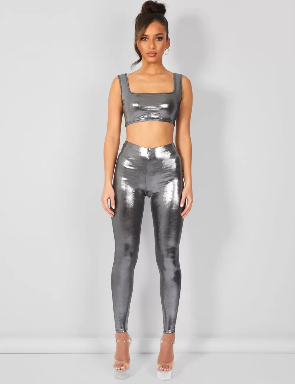 Cheap Public Desire Metallic Crop Top Silver