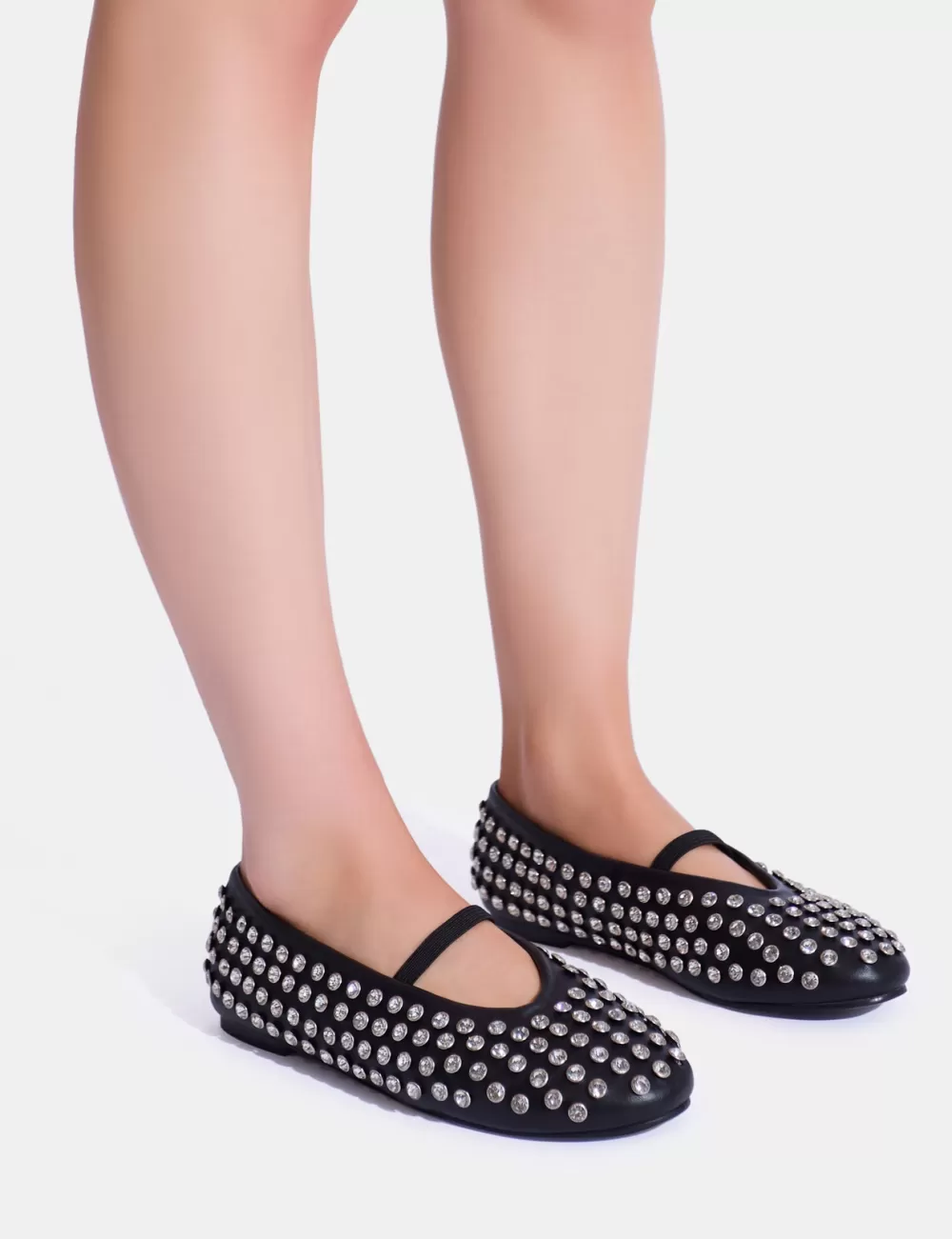 New Public Desire Mina Embellished Ballet Flat Pumps Black