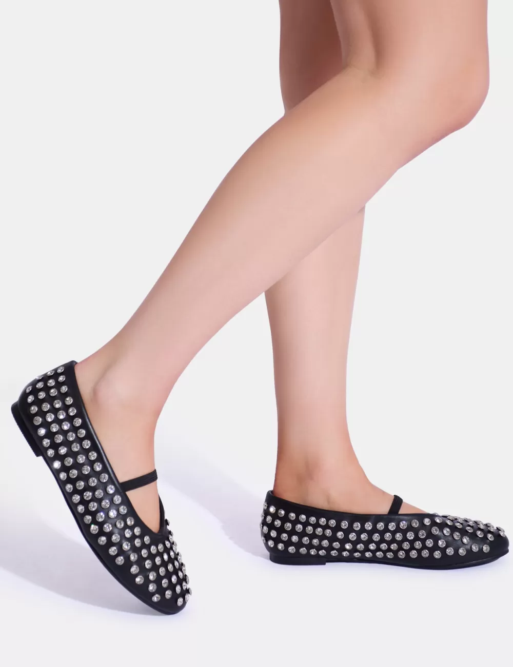 New Public Desire Mina Embellished Ballet Flat Pumps Black