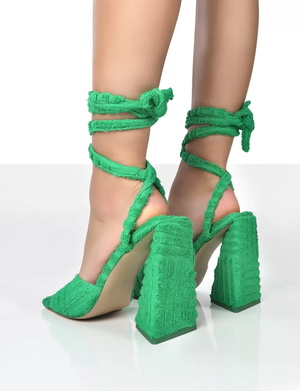 New Public Desire Mojito Towelling Lace Up Pyramid Block Heels Green