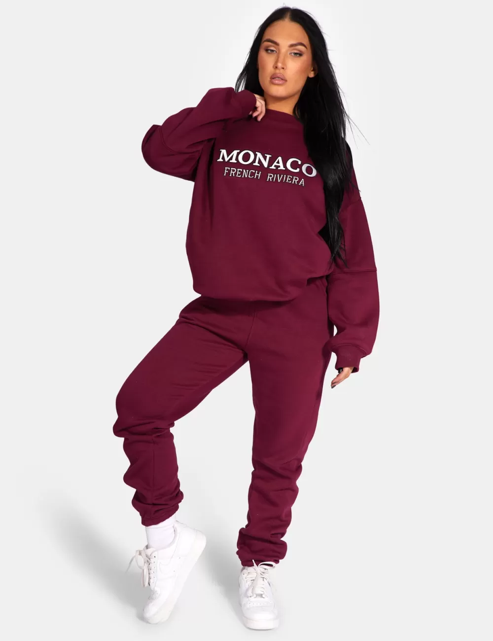 New Public Desire Monaco Embroidered Sweatshirt Berry Burgundy