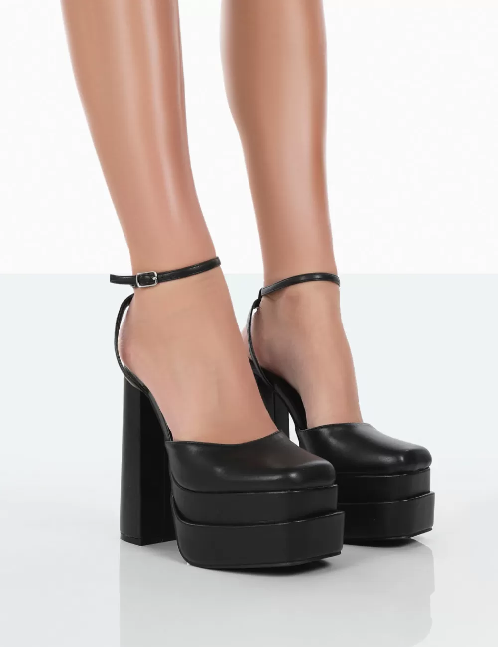Fashion Public Desire Moonchild Pu Closed Toe Statement Platform Block Heels Black