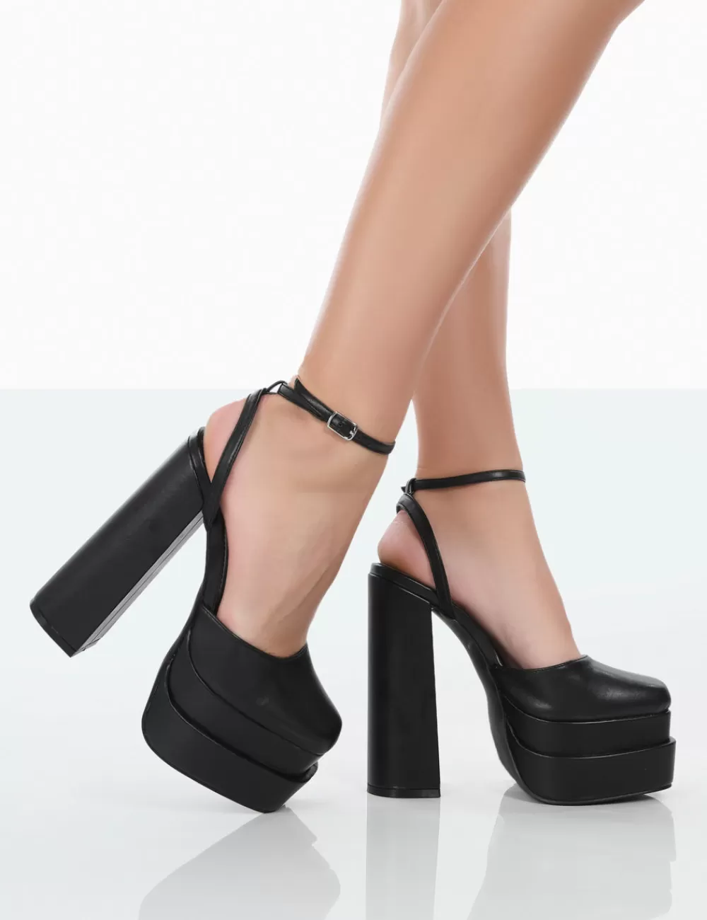 Fashion Public Desire Moonchild Pu Closed Toe Statement Platform Block Heels Black