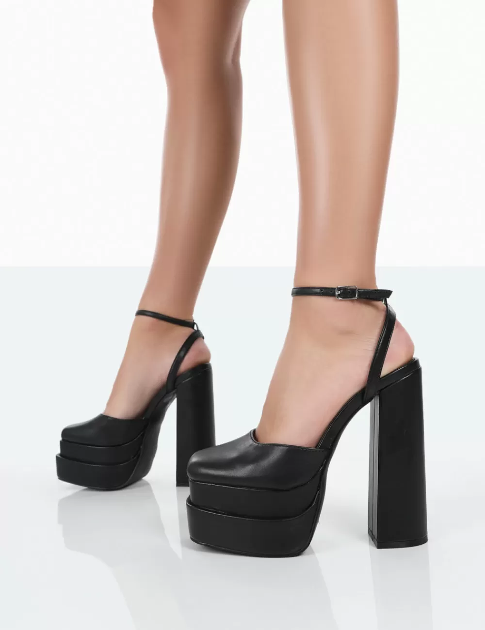 Fashion Public Desire Moonchild Pu Closed Toe Statement Platform Block Heels Black