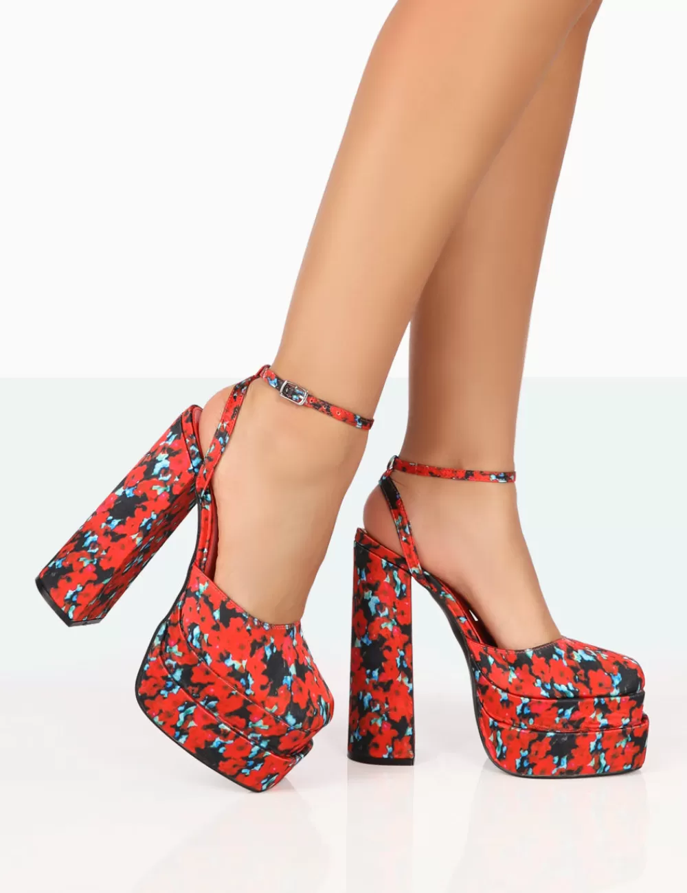 Discount Public Desire Moonchild Floral Satin Closed Toe Statement Platform Block Heels Multi