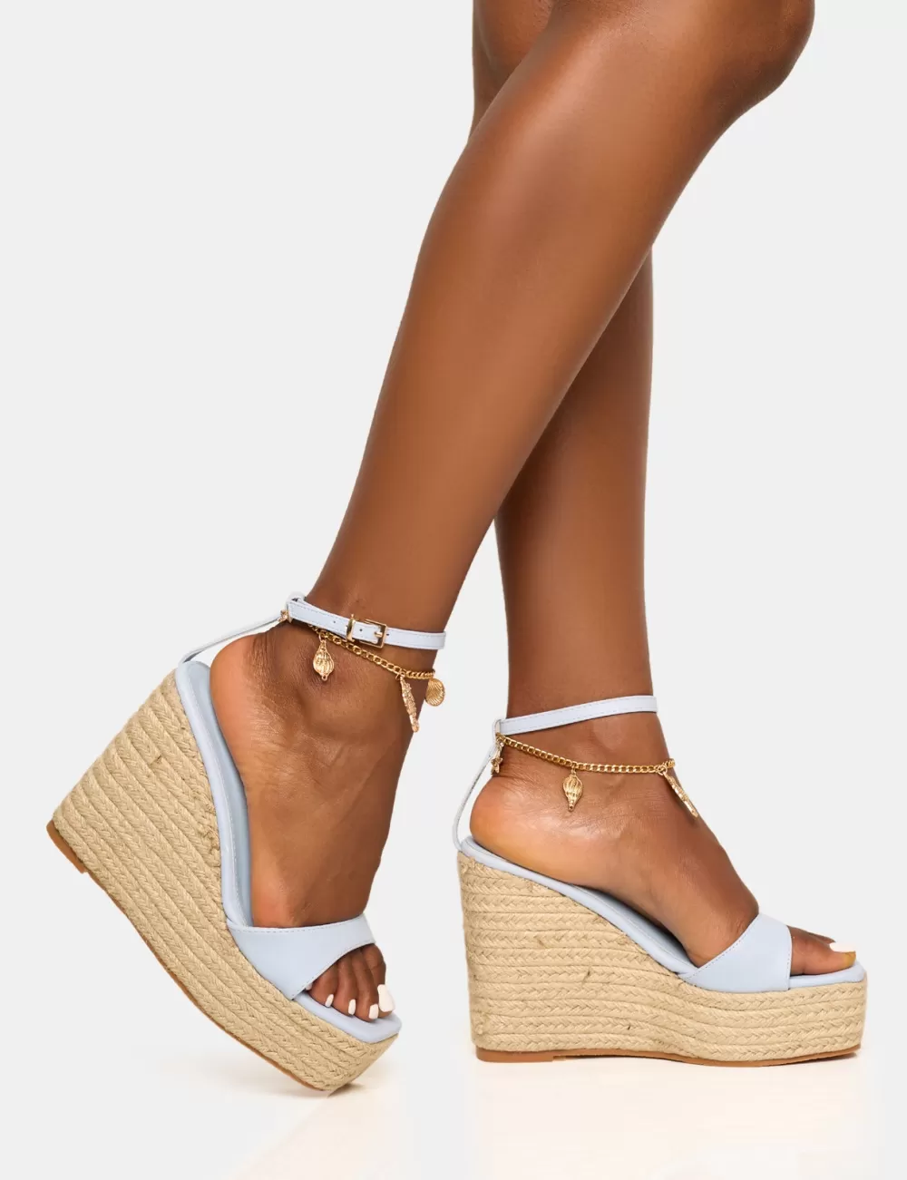 Cheap Public Desire Naya Seashells Anklet Jute Espadrilles Wedge Blue