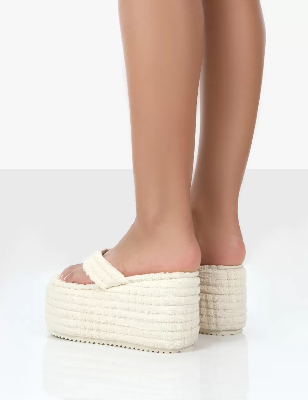 Sale Public Desire Nell Ecru Terry Towelling Platform Wedge Flip Flop Sandals White