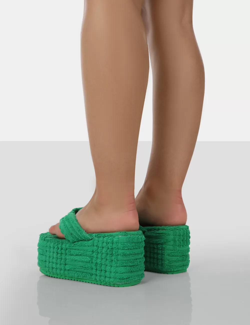Best Public Desire Nell Green Terry Towelling Platform Wedge Flip Flop Sandals