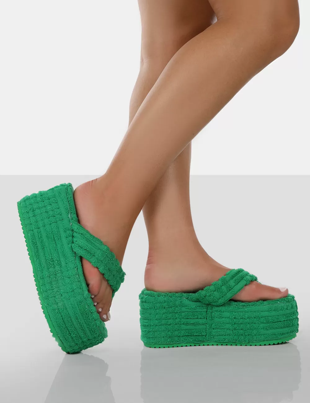 Best Public Desire Nell Green Terry Towelling Platform Wedge Flip Flop Sandals