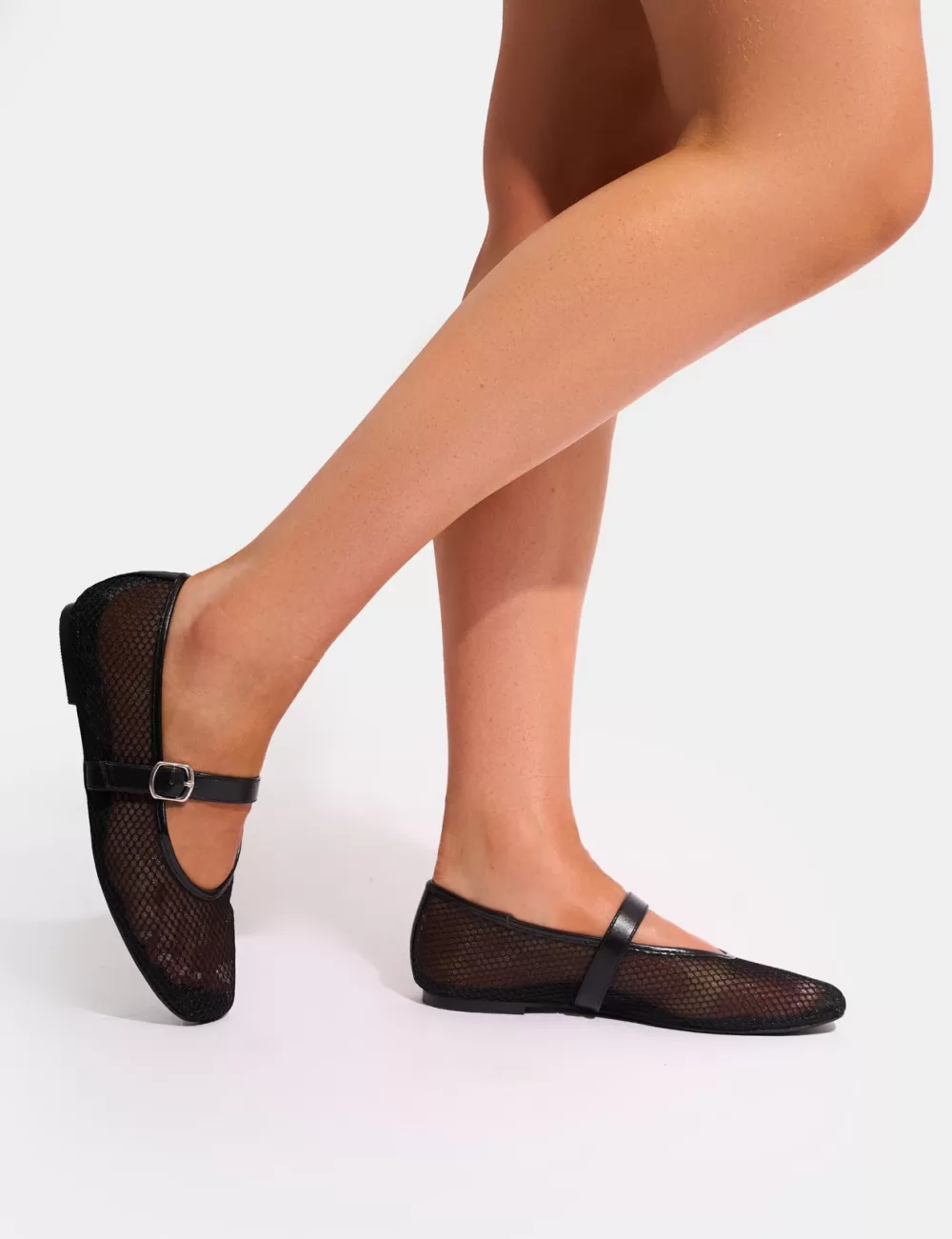 Shop Public Desire Nelly Mesh Buckle Strap Ballet Flat Pumps Black