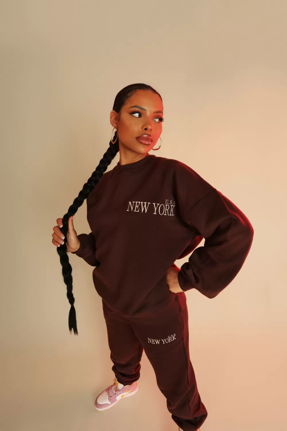 Shop Public Desire New York Oversized Sweatshirt Chocolate Brown