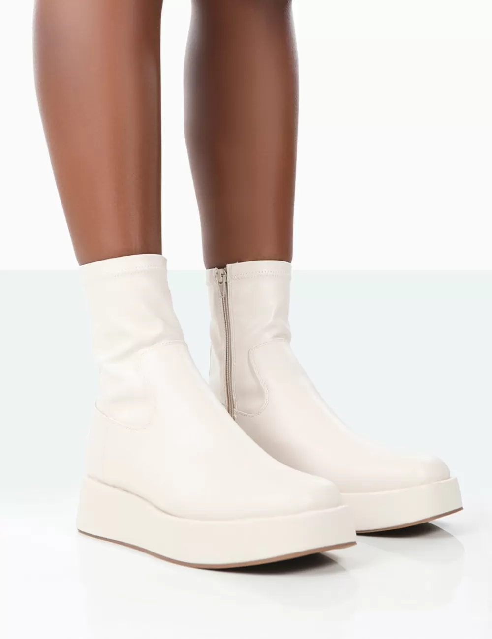 Flash Sale Public Desire Not Okay Pu Chunky Sole Platform Sock Ankle Boots Ecru