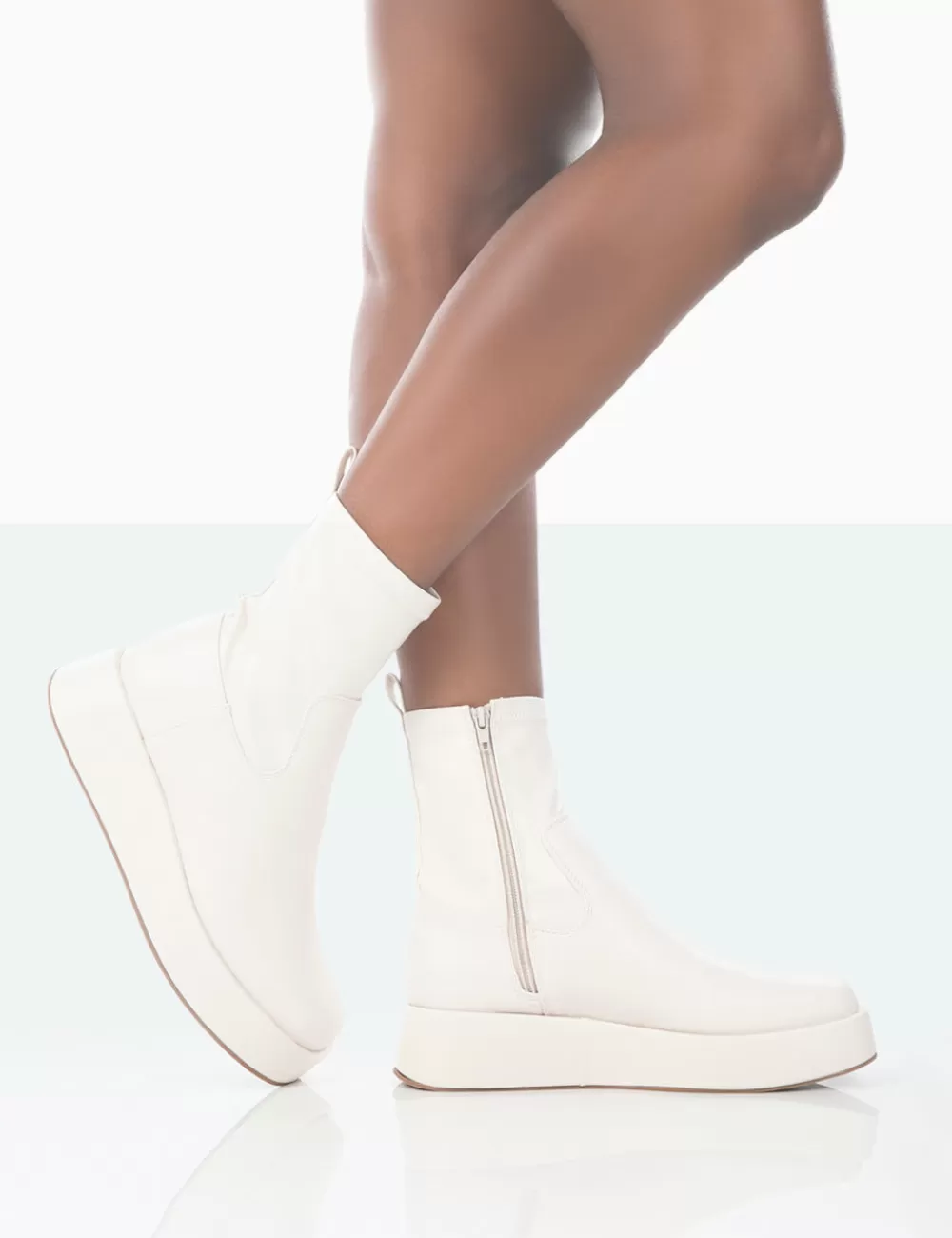 Flash Sale Public Desire Not Okay Pu Chunky Sole Platform Sock Ankle Boots Ecru