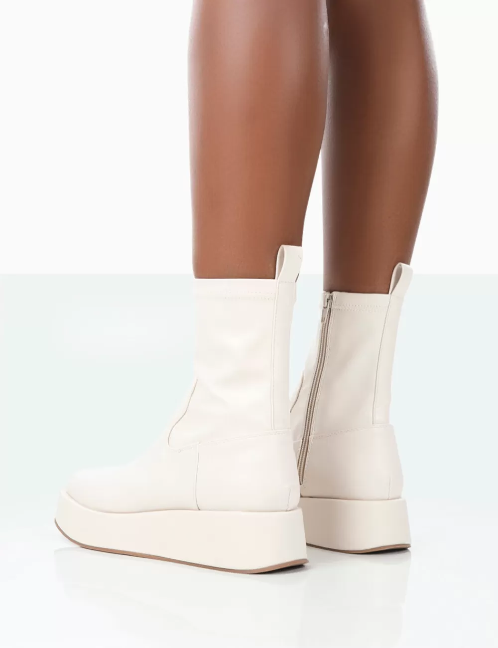 Flash Sale Public Desire Not Okay Pu Chunky Sole Platform Sock Ankle Boots Ecru
