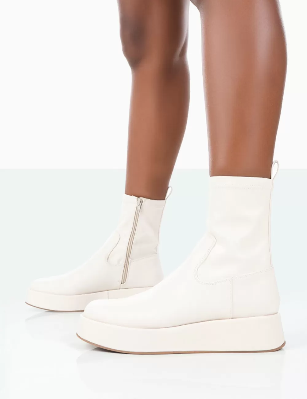 Flash Sale Public Desire Not Okay Pu Chunky Sole Platform Sock Ankle Boots Ecru