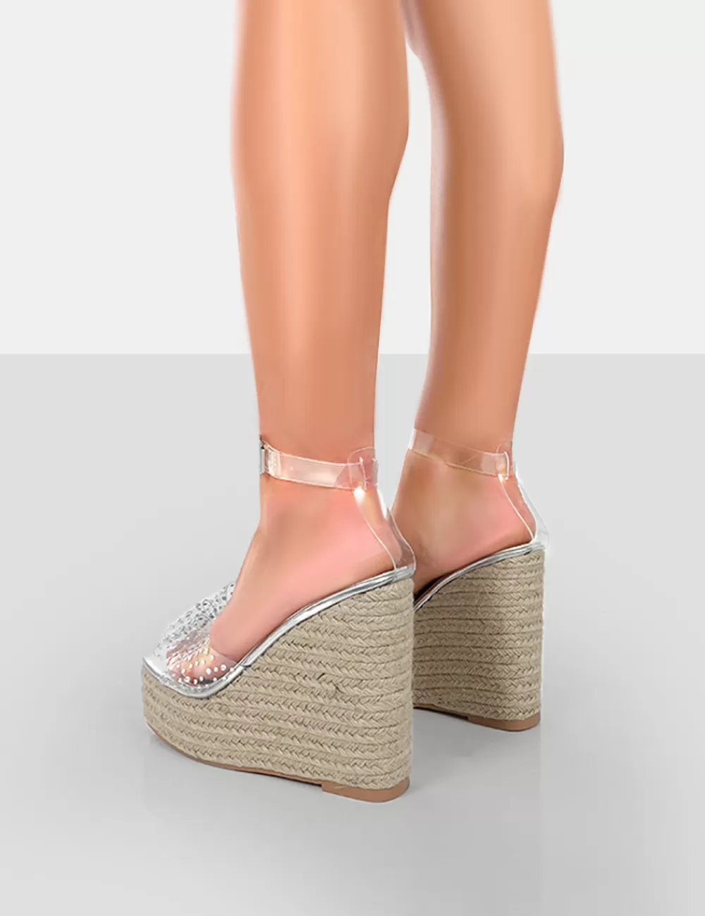 New Public Desire Ocean Beach Patent Bow Platform Wedge Heels Nude