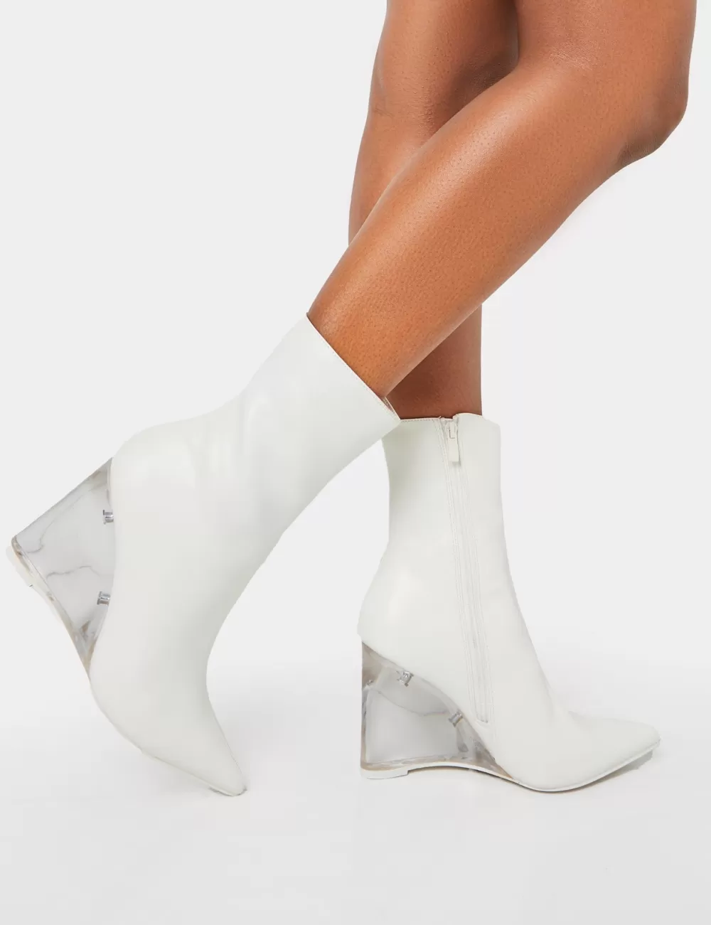 Sale Public Desire Ohio Pu Perspex Wedge Pointed Toe Ankle Boots White