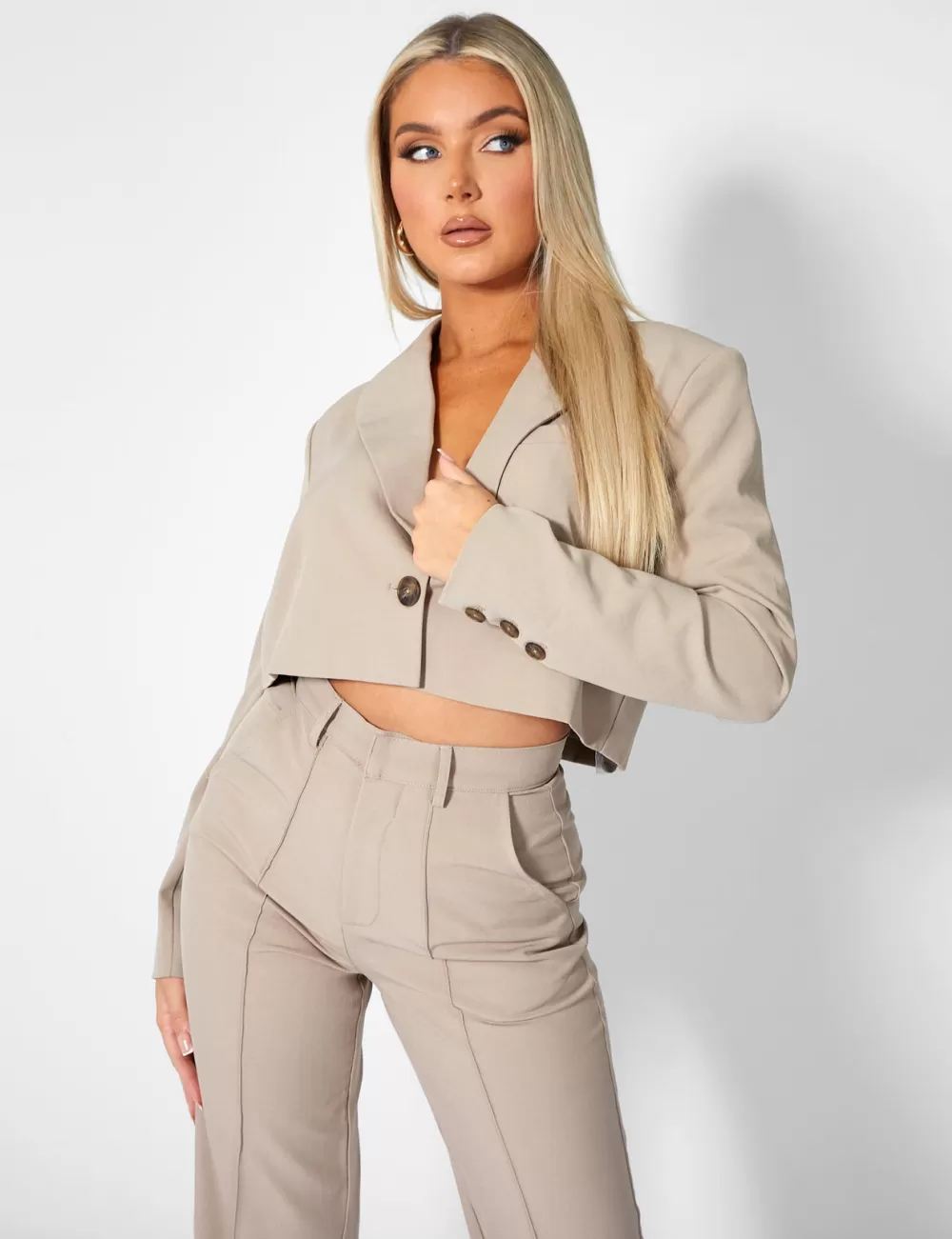 Best Sale Public Desire Oversized Boxy Cropped Blazer Stone Neutral