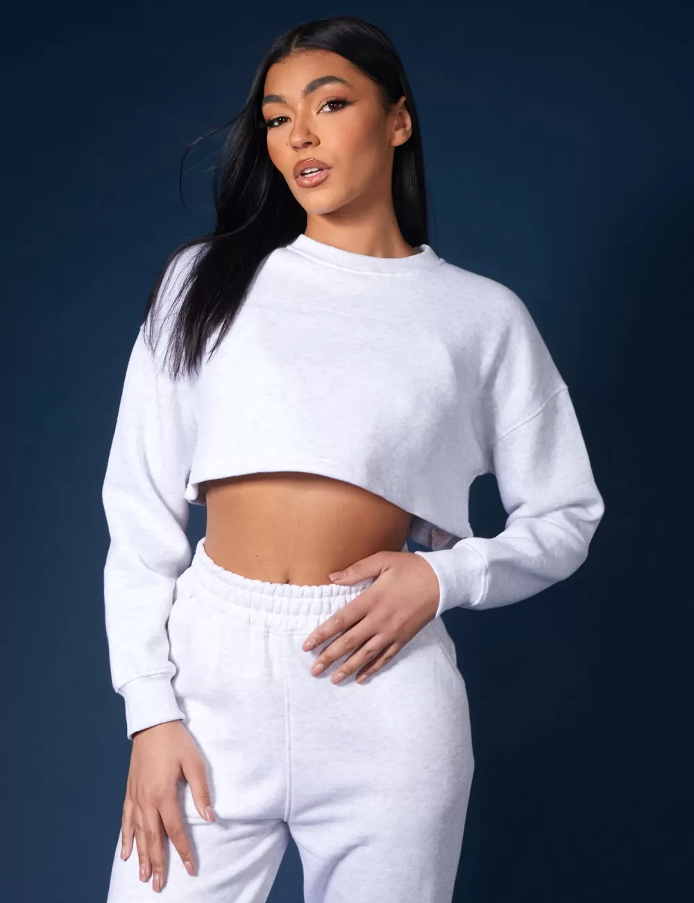 Cheap Public Desire Oversized Cropped Sweat Oatmeal Marl Neutral