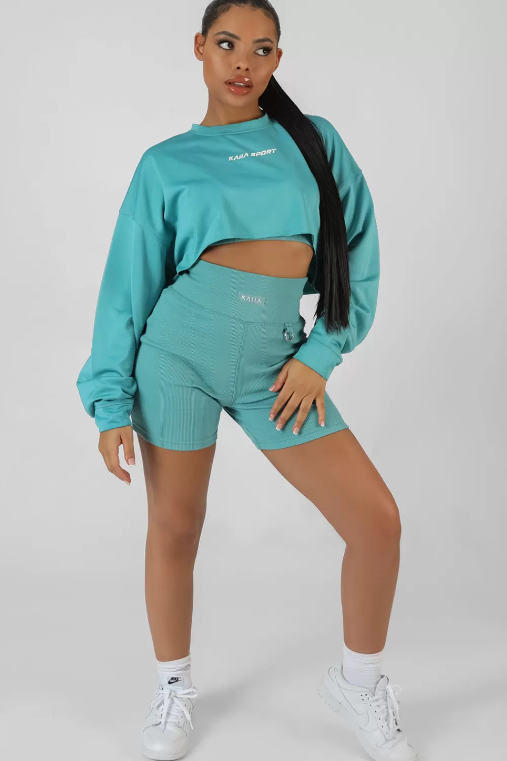 Fashion Public Desire Oversized Super Cropped Kaiia Sport Sweatshirt Blue