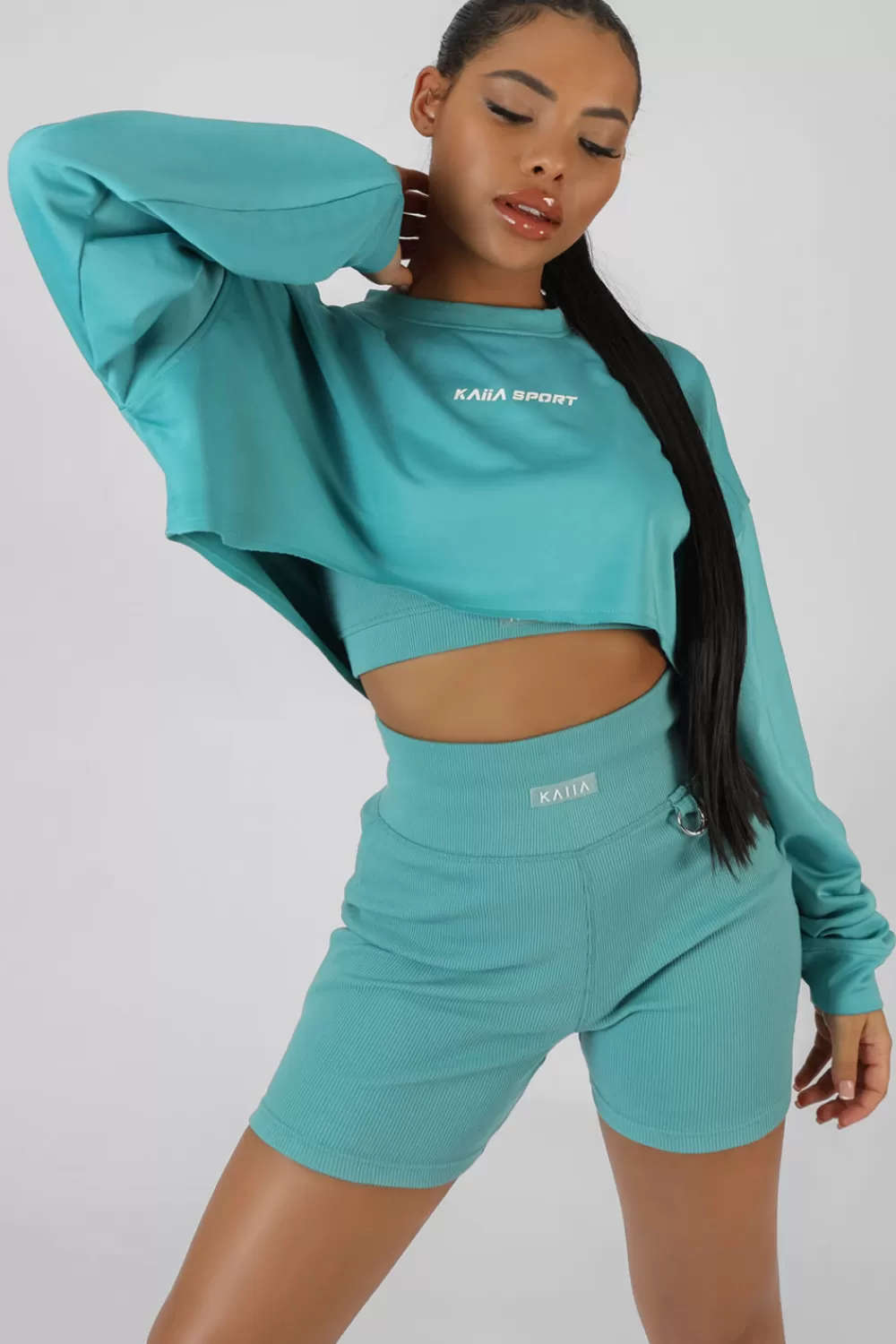 Fashion Public Desire Oversized Super Cropped Kaiia Sport Sweatshirt Blue