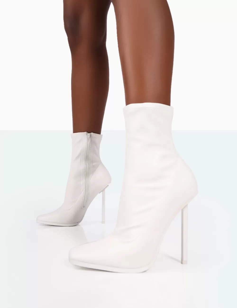 Best Public Desire Pippa Sock High Heeled Ankle Boots White