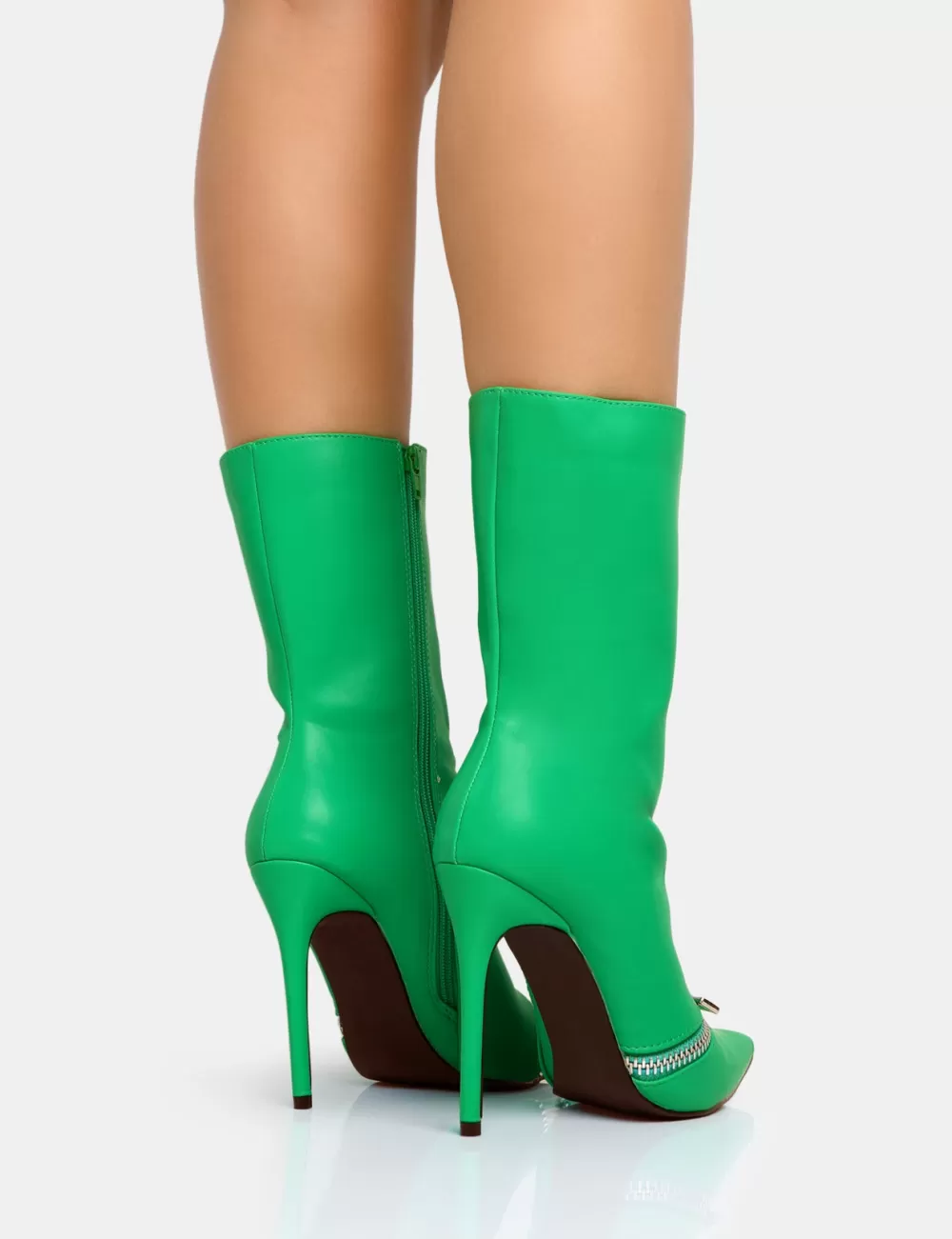 Cheap Public Desire Pitstop Green Pu Zip Detail Pointed Toe Stiletto Heel Ankle Boots Black