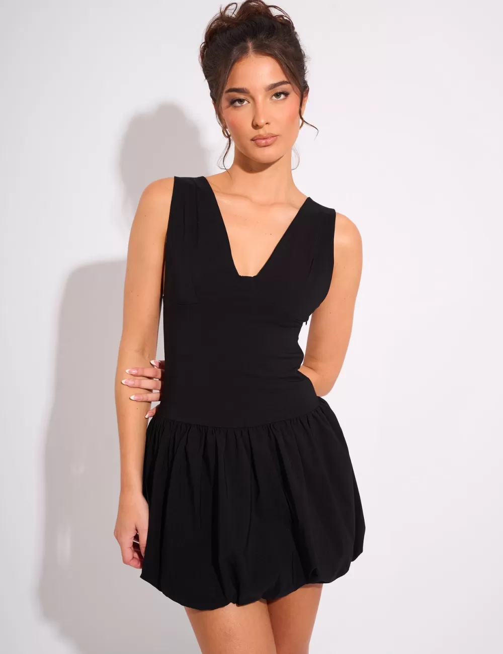 Cheap Public Desire Plunge Bubble Hem Mini Dress Black