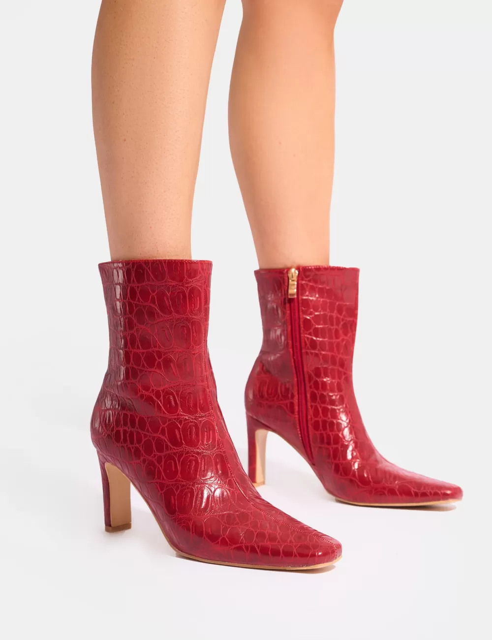 New Public Desire Polaris Croc Snipped Toe Ankle Boots Red