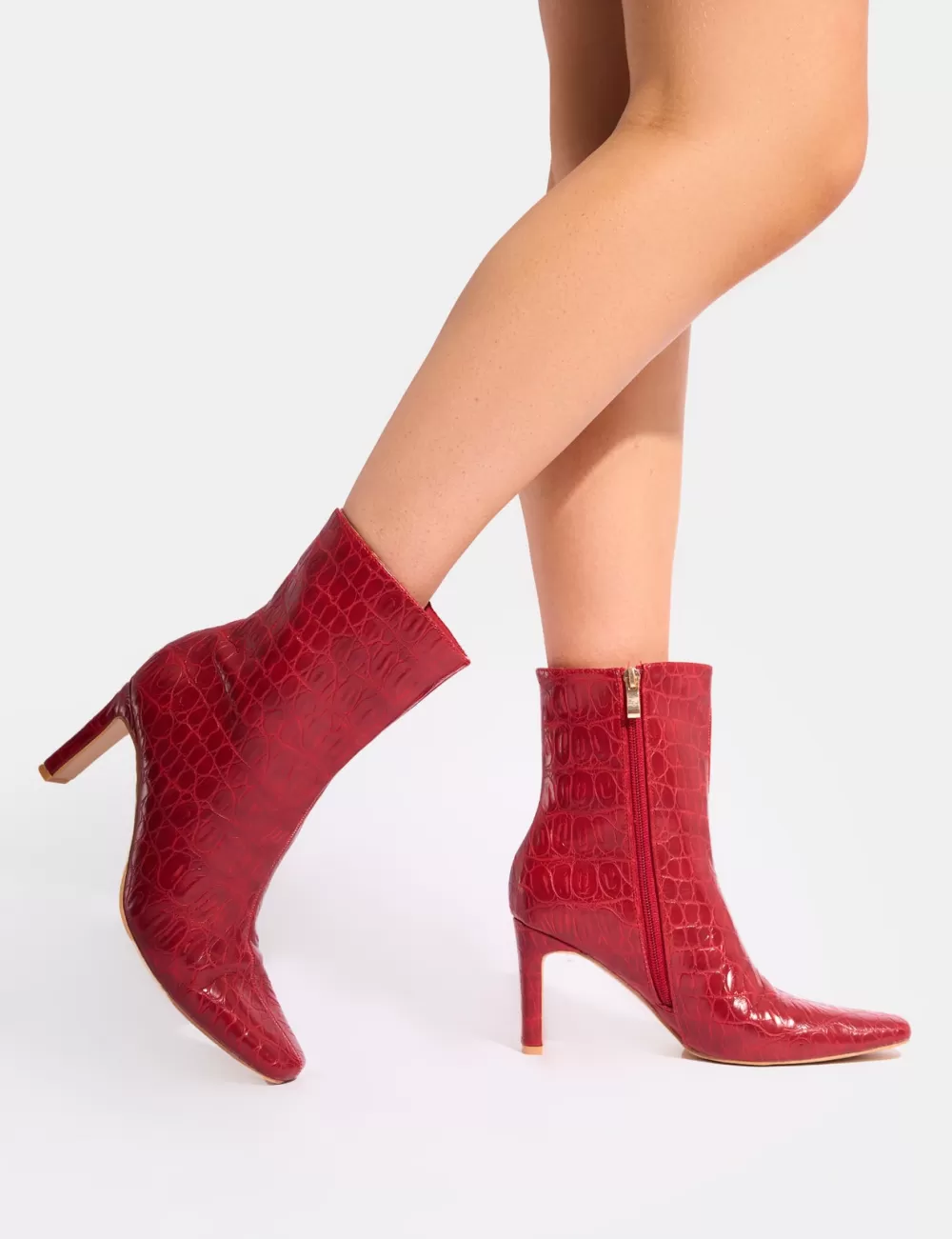 New Public Desire Polaris Croc Snipped Toe Ankle Boots Red