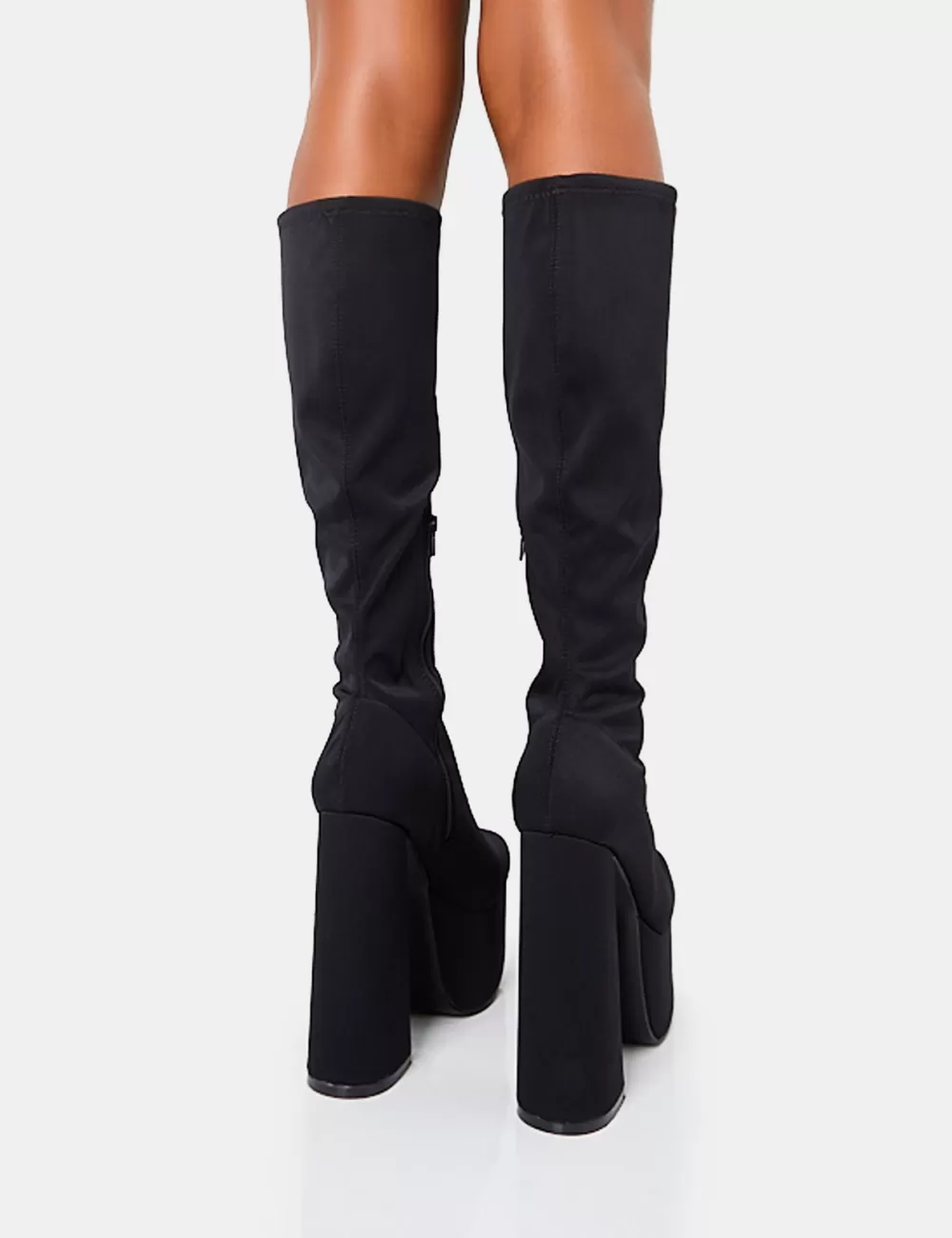Flash Sale Public Desire Polished Black Nylon Platform Rounded Block Heeled Knee High Boots