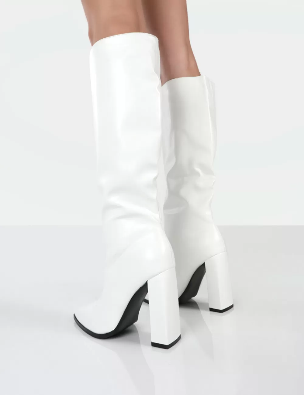 Sale Public Desire Posie PU Knee High Block Heel Boots White