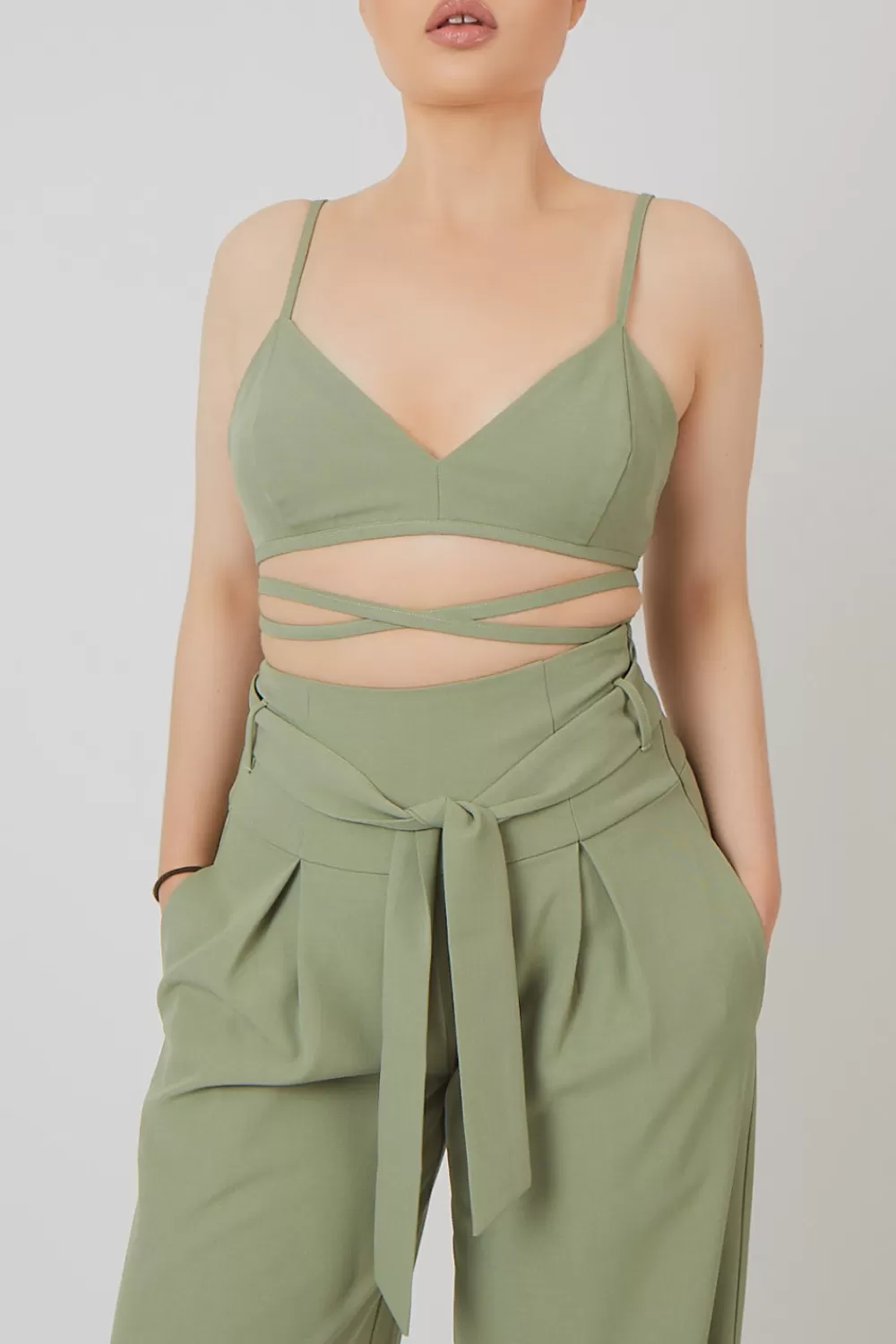 Best Sale Public Desire Premium Tie Wrap Detail Bralet Sage Green